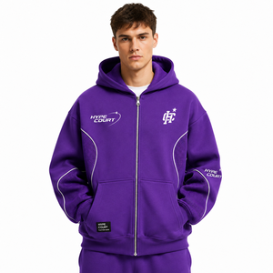 Sweat à capuche épais pour hommes, qualité supérieure, vente en gros, OEM, en <span class=keywords><strong>tissu</strong></span> composite graphique, violet, zippé, 650 g/m², en maille - Product Image 1