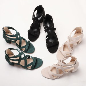 Elegantes Sandalias de Tacón de Ante con Punta Abierta, Tacón Medio, Tacón Cuadrado, Correa en el Tobillo, Estilo Slip-On, Zapatos de Mujer Transpirables para Todas las Temporadas - Product Image 1