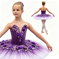 AL-T1680 Tutu de ballet professionnel pour enfants et adultes, motif floral lilas violet perlé, style « Sleeping Beauty », effet ombré « Pancake » pour scène et danse