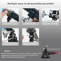 Kit de fixation pour voiture à triple ventouse avec perche à selfie 2-en-1 et support à dégagement rapide usiné CNC pour caméras GoPro Insta360 DJI
