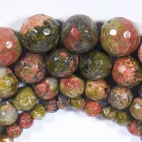 Perles rondes à facettes en unakite naturelle en gros perles en vrac bien polies pour la fabrication de bijoux
