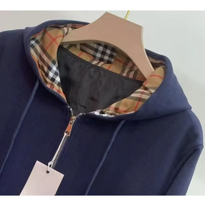 2026 Men Navy Blue Zip Hoodie Plaid <b>Lined</b> <b>Fleece</b> <b>Jacket</b> Casual Autumn Wear - Product Image 6
