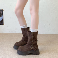 Bottines à plateforme pour femmes, style combat, doublées de fourrure, semelle épaisse, boucle à ardillon, fermeture éclair avant, bottes de motard convertibles, 4 couleurs.