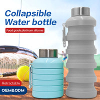 Bouteille d'eau sport pliable en silicone OEM pour adultes, camping et voyage - Écologique, portable, pliable avec mousqueton
