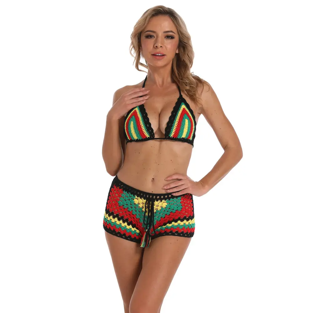 Maillot de bain en tricot acrylique, taille personnalisée, en Crochet, Bikini, ensemble pour femmes, fait à la main, sexy