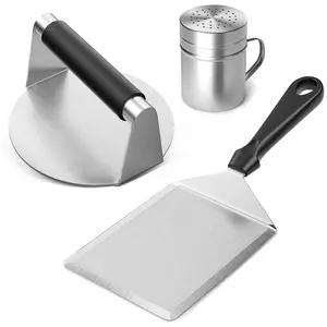 Kit di 3 Utensili <span class=keywords><strong>per</strong></span> <span class=keywords><strong>Hamburger</strong></span>: Pressa, Spargispezie e Spatola in Acciaio Inox <span class=keywords><strong>per</strong></span> BBQ e Griglia - Product Image 1