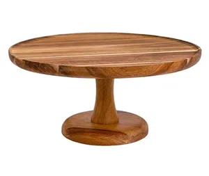 Acacia Wood Cake Stand - 10 inch Durable Rustic Wooden for Weddings Birthday Parties - Pedestal Platter, Cupcake and Dessert