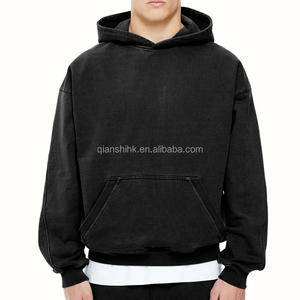 เสื้อมีฮู้ดผ้าฝ้าย100% ทรงหลวมผ้าเฟรนช์เทอร์รี่เฮฟวีเวตมีฮู้ดไม่มีเชือกเสื้อครอปแบบวินเทจสำหรับผู้ชาย - Product Image 2