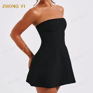 Fabricante personalizado última colección de moda elegante verano Mujer moda Mini tubo Top vestido negro después del vestido de fiesta - Product Image 3