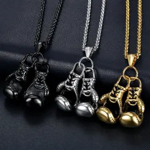2024 Custom Wholesale Hip Hop Jewelry Stainless Steel 3d Punk Titanium Rocky Boxing Pendant Necklace For Men