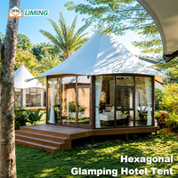Tente de glamping hexagonale, tente de luxe préfabriquée pour hôtel, camping, projet d'hébergement