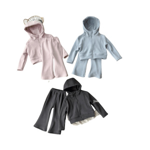 Tongxingyuan Girls' Hooded Zipper Sweatshirt Set Thickening Cotton Solid Color Two-Piece Outfit Autumn Winter Kids Clothing - Product Image 5