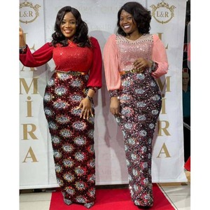 Offre Spéciale <span class=keywords><strong>2022</strong></span> mode africaine Stretch paillettes robe mince brillant plissé manches longues robe - Product Image 2