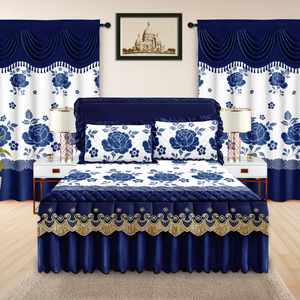 Completo set letto stile americano: <span class=keywords><strong>copriletto</strong></span>, tende, federe e gonna letto con stampa in pizzo per camera da letto - Product Image 6