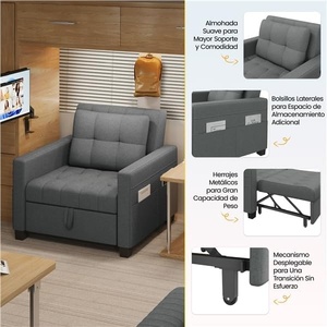 Sofá <span class=keywords><strong>Cama</strong></span> Modular Moderno 3 en 1 Yaheetech, Sillón Individual Cuadrado Gris con <span class=keywords><strong>Respaldo</strong></span> Ajustable en 3 Ángulos, Relajación para 4 Personas, Sala <span class=keywords><strong>de</strong></span> Estar - Product Image 4