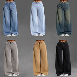 Pantalones Vaqueros de Mezclilla para Mujer al por Mayor, de Alta Calidad, a la Moda, Estilo Urbano, Retro, Casuales, de Pierna Recta, para Verano, en Inventario - Product Image 1