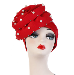 여성 세련된 사이드 큰 꽃 다이아몬드 장식 Turban 모자 이슬람 모자 진주 면화 터번 반다나 Headwrap - Product Image 4