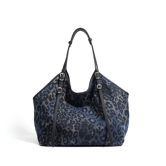 Custom Luxury High Quality Large Capacity Leopard Pattern Oversized Canvas Shoulder Tote Bag with Leather Strap Handle for Women