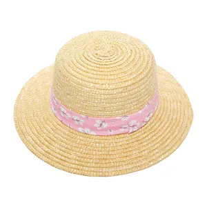 Chapeau de soleil à large bord avec logo personnalisé en usine Chapeau de luxe d'école d'été à grand bord Chapeau de paille de blé pour enfants