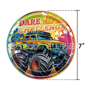 Articles de fête sur le thème des graffitis Monster Truck : nappes jetables, assiettes en papier, gobelets, serviettes, couverts, décorations d'anniversaire - Product Image 2