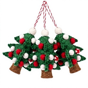 Adorno Navideño Colgante de Fieltro de Lana Ecológico Hecho a Mano, Decoración Tradicional para Interiores del Hogar, Pompones Rojos y Blancos para Colgar en la Pared - Product Image 1
