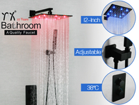 Zoneskaiting — grand ensemble de douche à pluie, pommeau de pluie à montage mural, thermostatique, de couleur noire mate, cascade, salle de bains