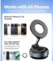 Support de téléphone magnétique pour voiture à ventouse, pliable, réglable à 360° pour tableau de bord, pare-brise, tous les smartphones