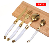 Ensemble de couverts en acier inoxydable plaqué or, ensemble de couverts de luxe léger avec couteau, fourchette et cuillère pour steak, salade, soupe, en stock