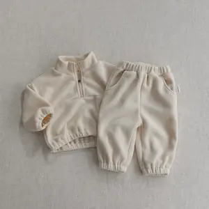 Inverno caldo di alta qualità per bambini panno manica lunga tinta unita vestiti per bambini vestiti spessi per bambini top e pantaloni 2 pezzi set