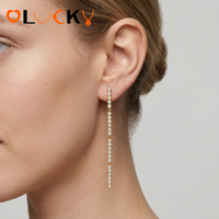 LUCKYJIU Fabricant de bijoux sur mesure, boucles d'oreilles pendantes en acier inoxydable plaqué or 18 carats, serties de zirconias, résistantes à l'eau, pour femmes