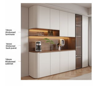 Meuble d'appoint et armoire haute intégrés style crème, mural pour salon, cave à vin avec coin arrondi, armoire de rangement - Product Image 5