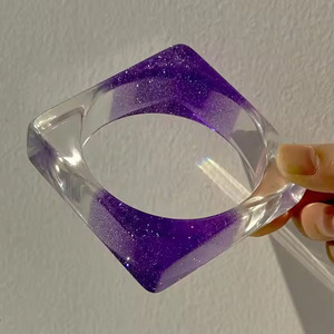 두꺼운 사각 오렌지 블링 골드 컬러 파우더 접합 청키 수지 팔찌 커프 팔찌 여성용 보석 - Product Image 6