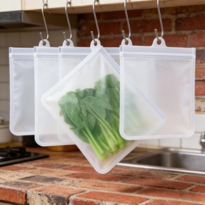 Customizable Logo Transparent Eco-Friendly Silicone Leakproof Reusable Stand with <b>Zip</b> Shut Fresh Wrap <b>Bag</b> for Food <b>Storage</b> - Product Image 2