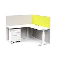Bureau assis-debout électrique moderne en L à double moteur avec armoire mobile, panneau d'intimité et gestion des câbles