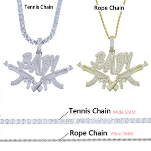 Collar con Colgante <span class=keywords><strong>de</strong></span> Pistola <span class=keywords><strong>de</strong></span> Juguete con Letras Brillantes, Chapado en <span class=keywords><strong>Oro</strong></span> y Plata, <span class=keywords><strong>Cadena</strong></span> <span class=keywords><strong>de</strong></span> Tenis <span class=keywords><strong>de</strong></span> 5 mm, Amuleto AK47 para Hombres y Mujeres, Joyería Hip Hop - Product Image 3