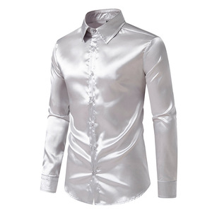 Chemises décontractées brillantes anti-plis à manches longues pour hommes, couleur unie, 100 % coton, printemps, grandes tailles, coupe ample, boutonnage simple, <span class=keywords><strong>6XL</strong></span> - Product Image 2