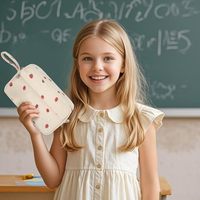 Trousse à crayons tendance beige fraise avec grande fermeture éclair, grande capacité, pour fournitures scolaires, pour adolescents, filles, garçons, femmes, hommes
