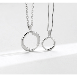 Couple Necklace Geometric Circle Pendant Silver Chain Everyday Wear QLXL-010 - Product Image 3