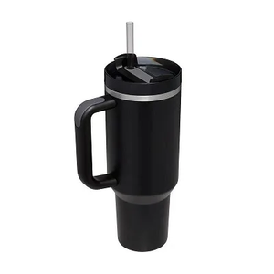 Stainless Steel Tumbler 40oz Vacuum Insulated Travel <b>Mug</b> with Handle and Straw Black Minimalist Design - Product Image 1