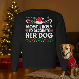 Camiseta de manga larga a juego para Navidad con diseño de perro, la más probable de decorar con motivos navideños - Product Image 3