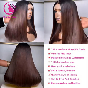 1B/Nâu Ombre rễ tối màu nâu ngắn Bob đôi rút ra HD ren phía trước đóng cửa tóc giả xương thẳng nguyên liệu tóc giả tóc người Việt Nam - Product Image 2