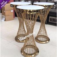 Table de bar haute ronde d'extérieur en acier inoxydable doré et blanc pour événements, banquets de mariage et fêtes – Offre spéciale