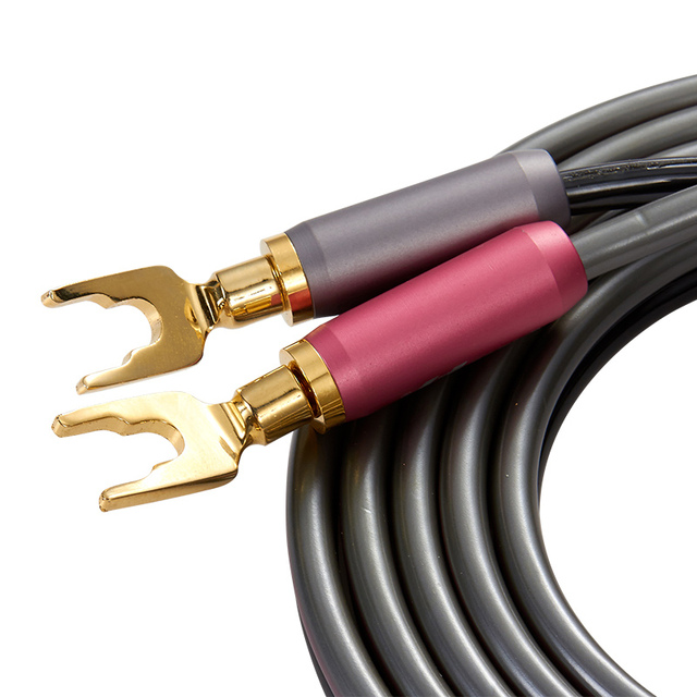 24K Gold Plated Y Spade Plug Speaker Cable U Fork Plugs OFC HiFi Speaker Cable