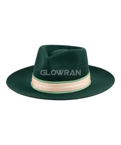 GlowRan 100 Australian Wool Felt Fedora hat Dark Green Color Trendy Style Ready To Ship