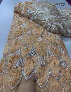 Nặng Đính Cườm Voan 3D Hoa Thêu Appliques Vải Phi Hạt Sequins Ren Vải Sang Trọng Cho Đám Cưới - Product Image 3