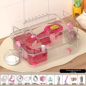 Cage à <span class=keywords><strong>hamster</strong></span> en plastique extra-large de luxe, entièrement transparente, design ours en soie dorée, style moderne, roue à courir détachable, grande - Product Image 6