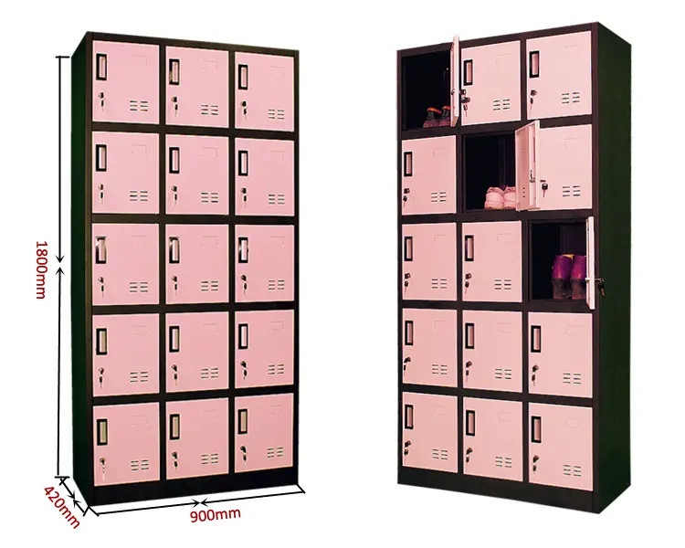 Mode 3 Breed Locker Fabriek Prijs 15-Deur Roze Metalen Garderobe Locker Gebruikt Voor Mijnwerker