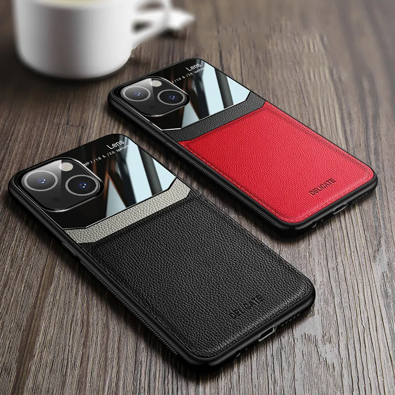 PMMA Glass With Leather Skin Mobile Phone Cover Case For iPhone 13 2021 Funda
