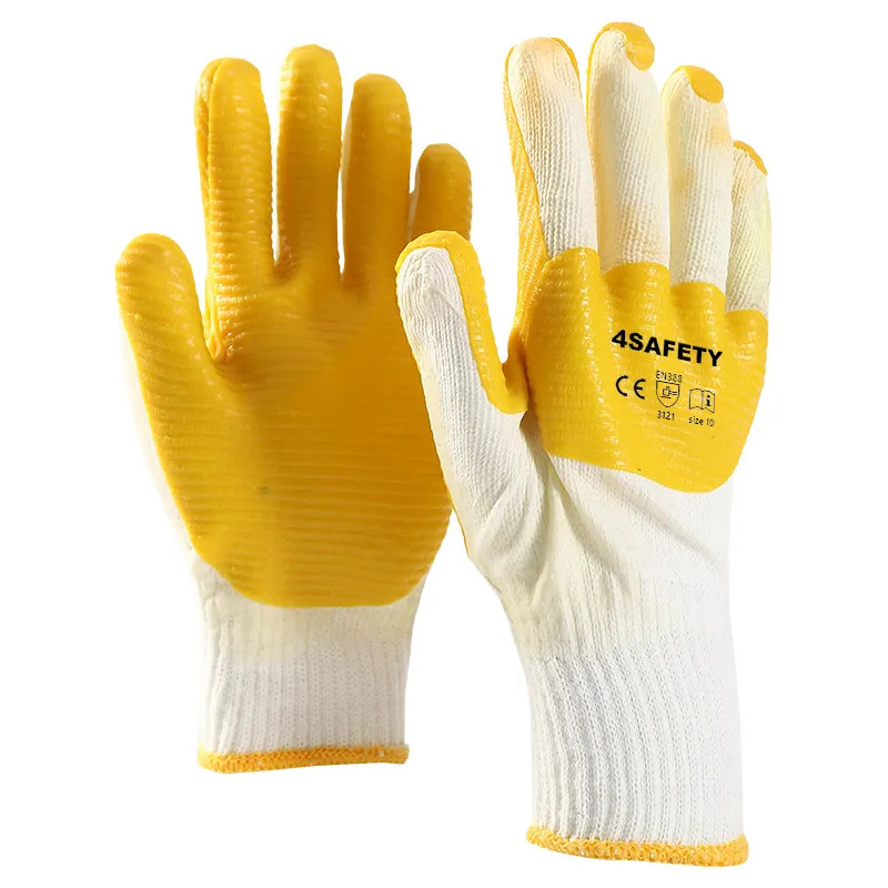 ถุงมือยางลามิเนตสีเหลืองสำหรับคนงานก่อสร้างงาน OEM
