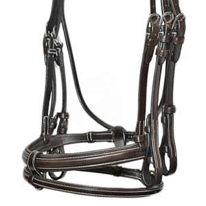 Brida de caballo doble de lujo de cuero genuino con banda anatómica acolchada suave y bandas para la nariz perfectas para jinetes ecuestres - Product Image 3